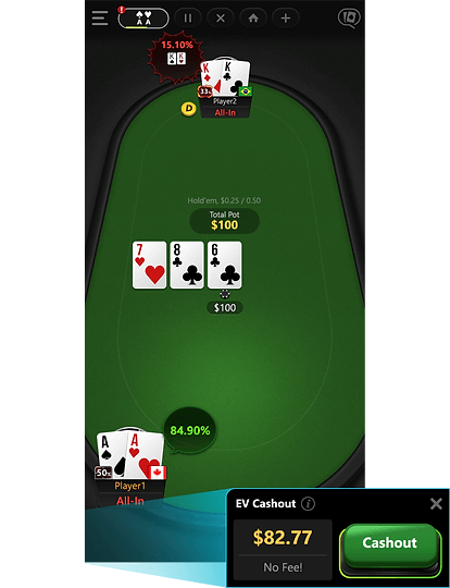 EVPoker手机牌桌和多桌界面